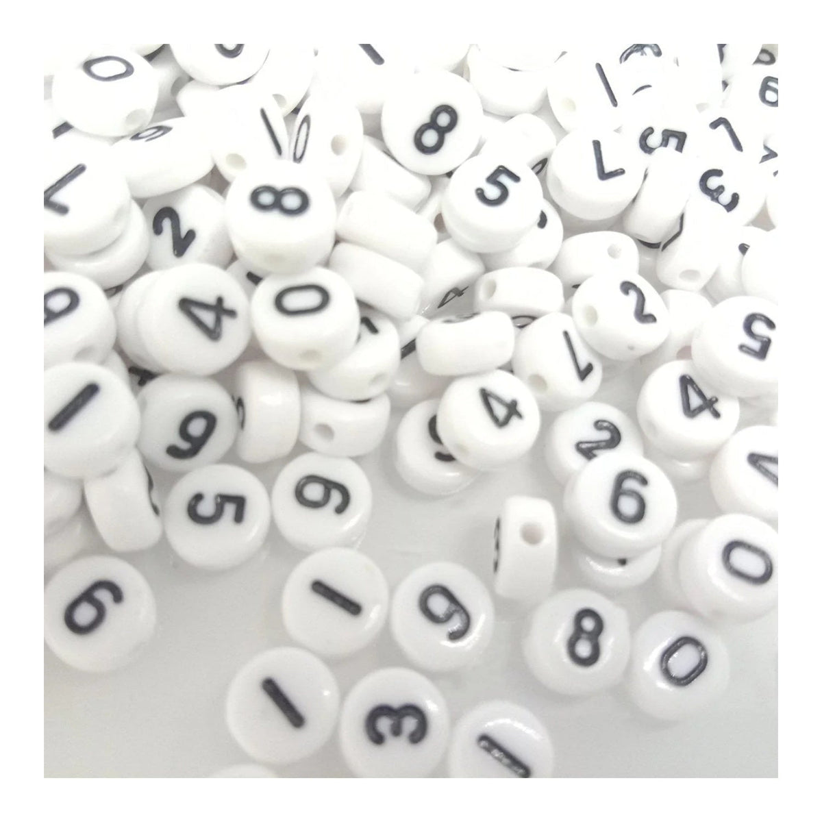 Numbers Spacer Beads DIY Black Writing on White – 100 Pack