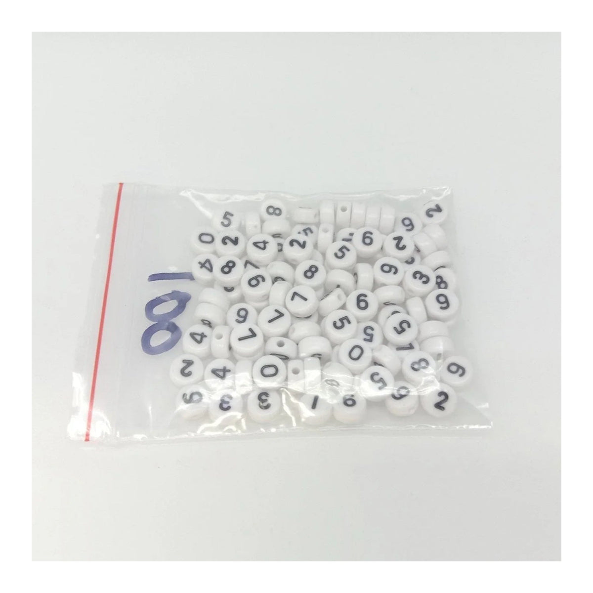 Numbers Spacer Beads DIY Black Writing on White – 100 Pack