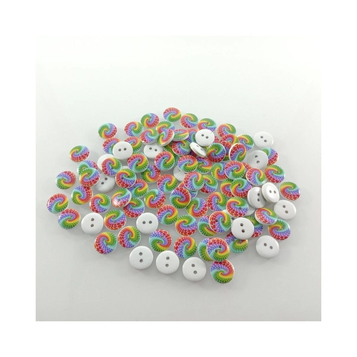 100pcs Rainbow Swirl Patterned Round Two Hole Wooden Buttons Size 20mm