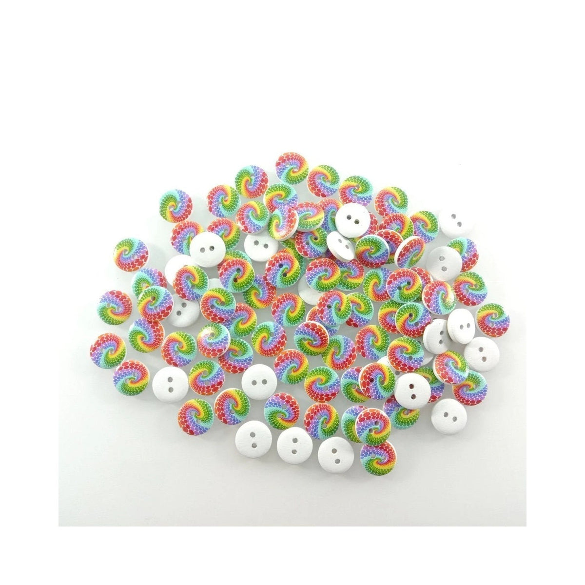 100pcs Rainbow Swirl Patterned Round Two Hole Wooden Buttons Size 20mm