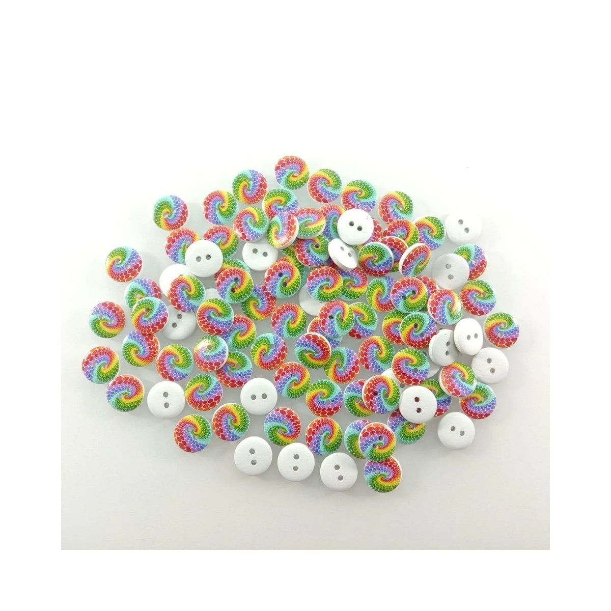 100pcs Rainbow Swirl Patterned Round Two Hole Wooden Buttons Size 20mm