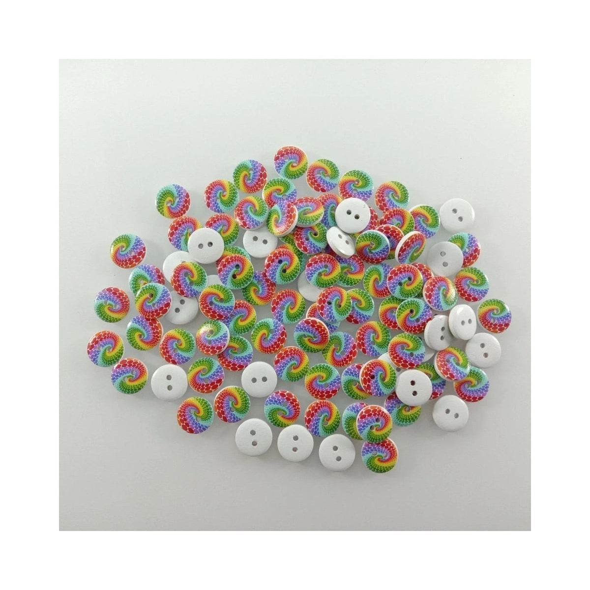 100pcs Rainbow Swirl Patterned Round Two Hole Wooden Buttons Size 20mm
