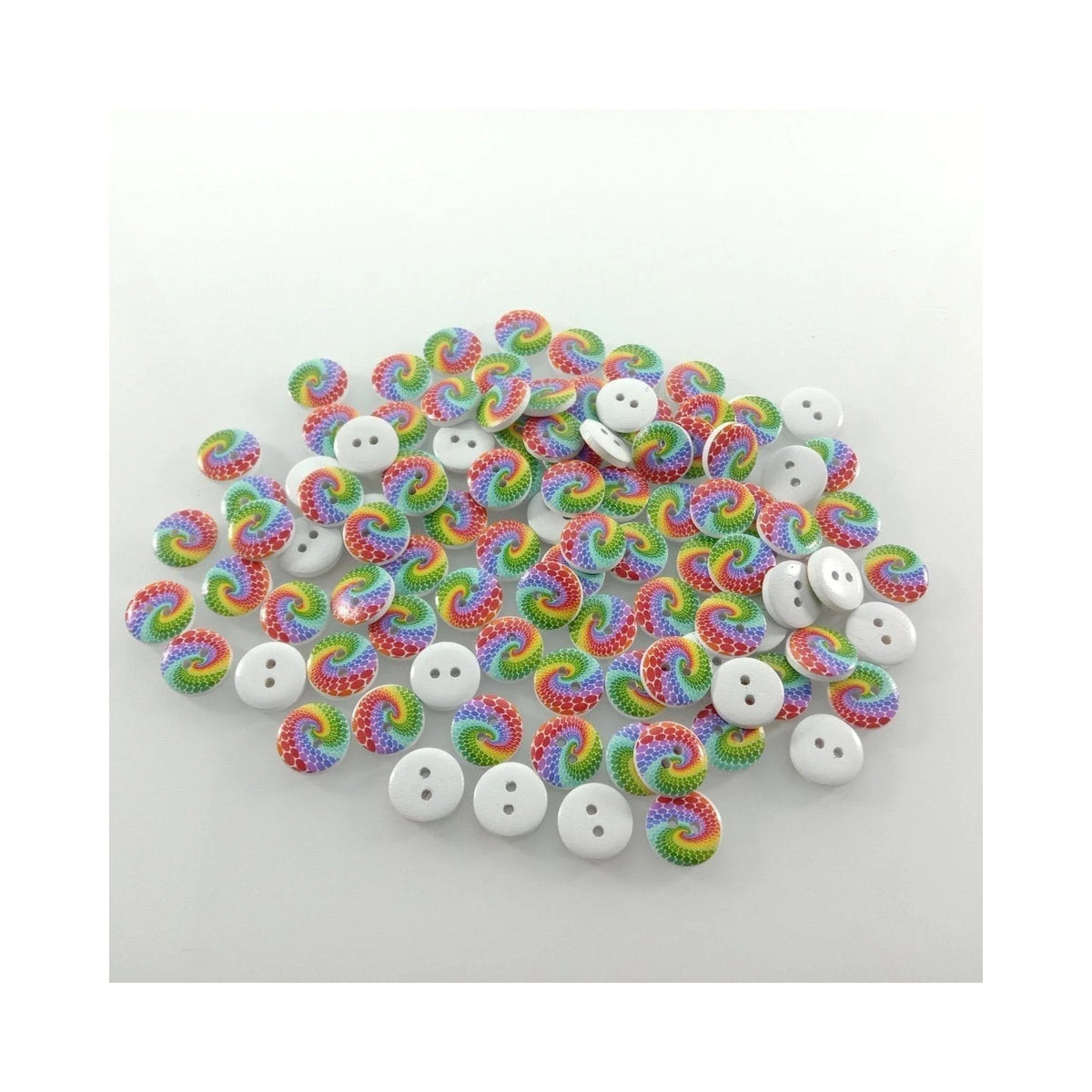 100pcs Rainbow Swirl Patterned Round Two Hole Wooden Buttons Size 20mm