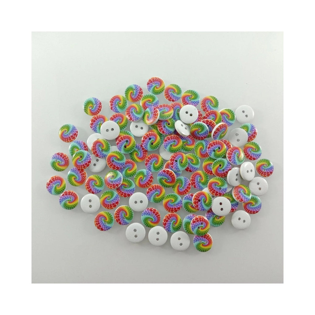 100pcs Rainbow Swirl Patterned Round Two Hole Wooden Buttons Size 20mm