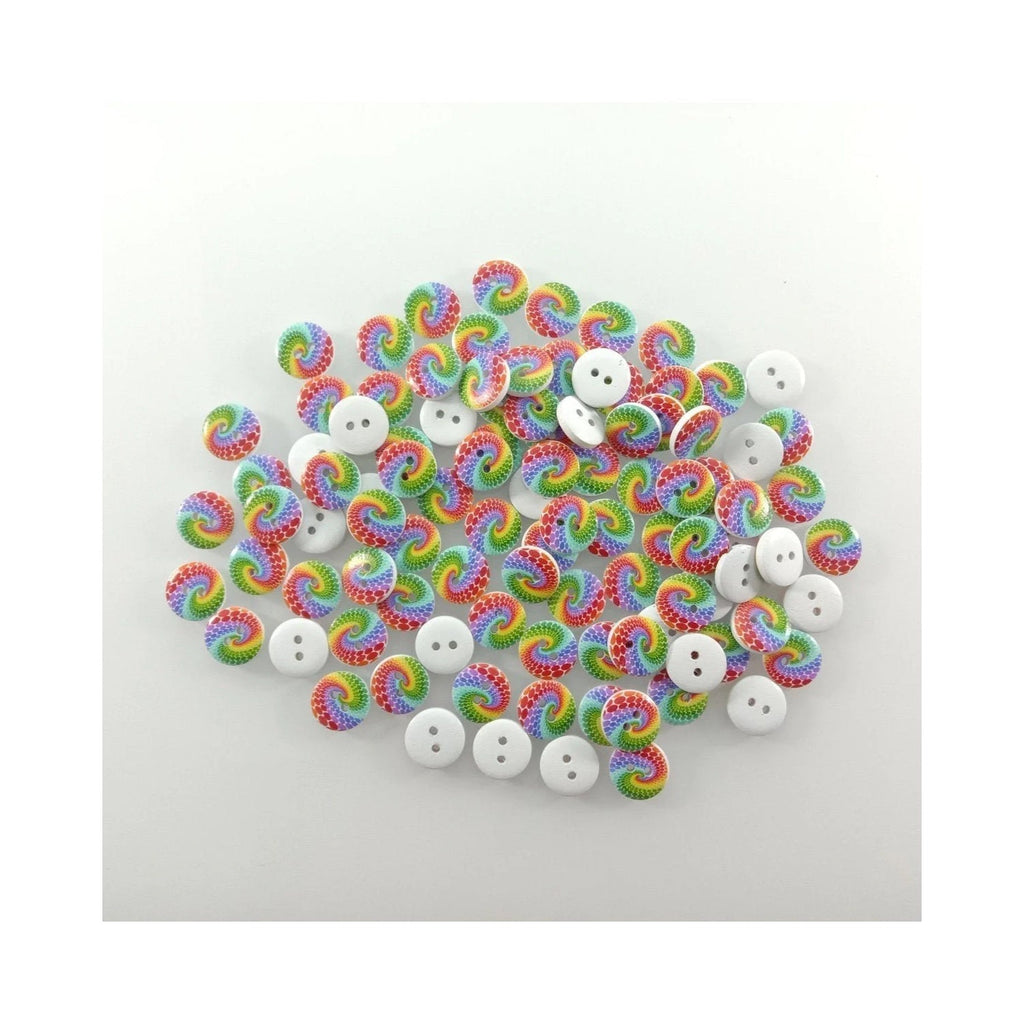 100pcs Rainbow Swirl Patterned Round Two Hole Wooden Buttons Size 20mm