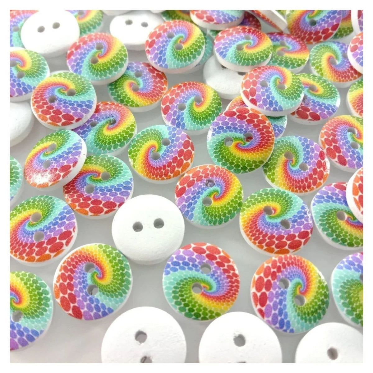 30mm Round Rainbow Peacock Swirl Buttons – 10pcs