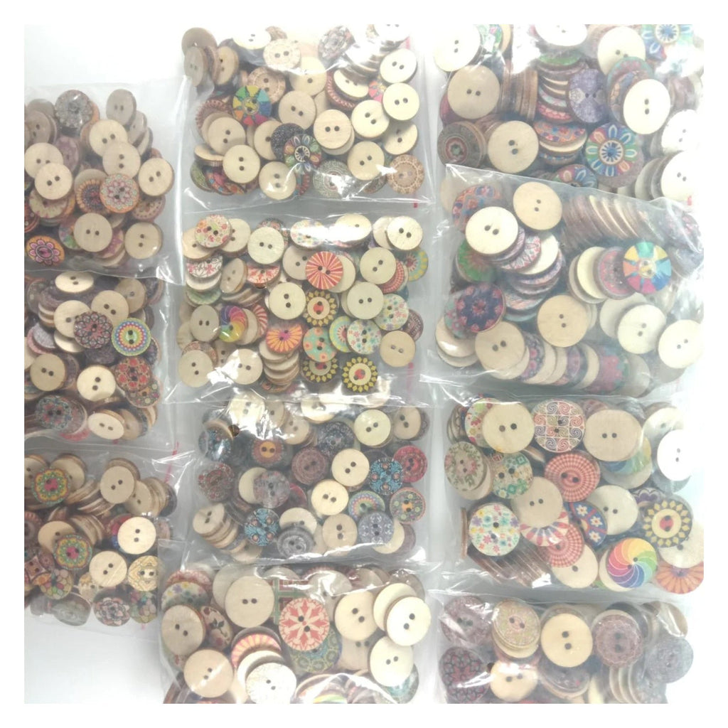 100pcs Retro Wooden Buttons 15-20mm Random Selection