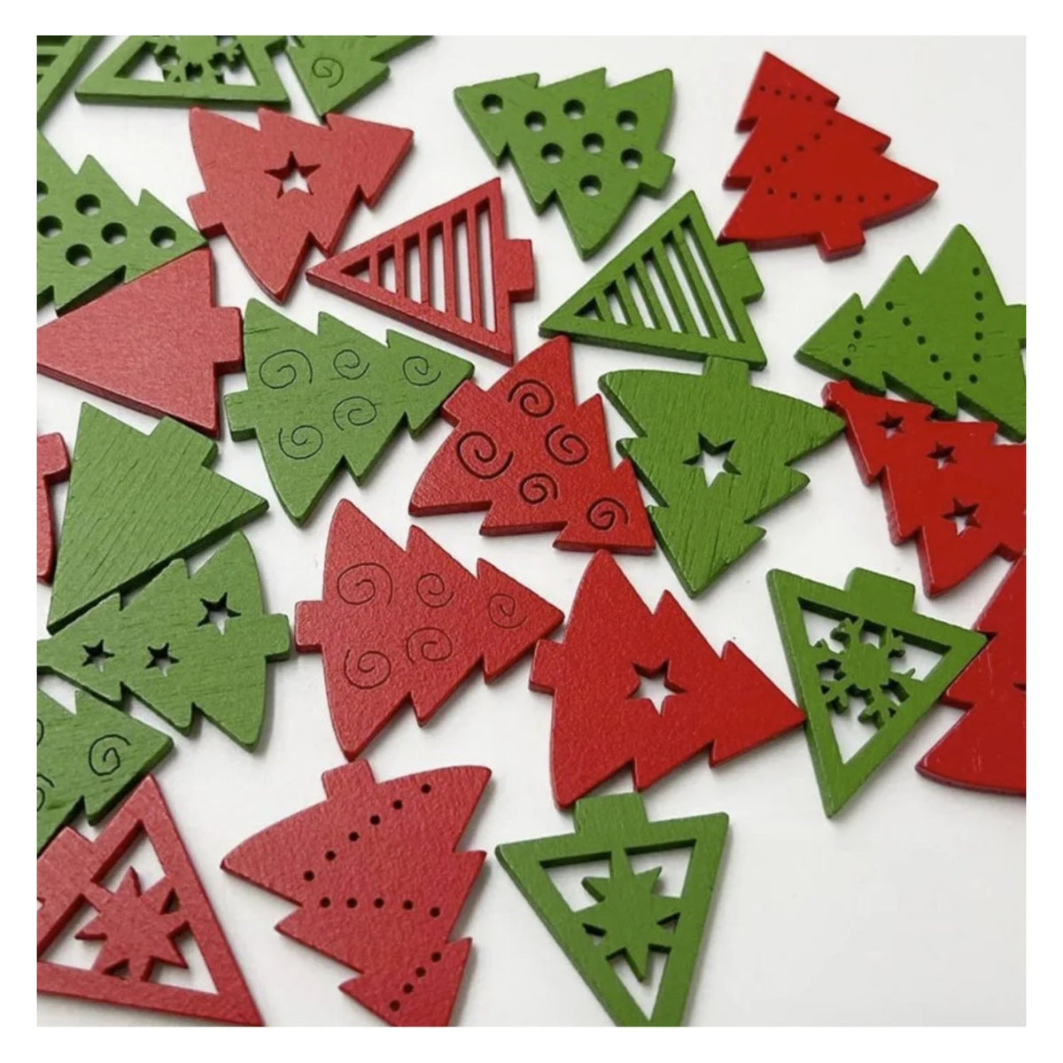 50pcs Wooden Christmas Tree Scrapbook Shapes 27mm