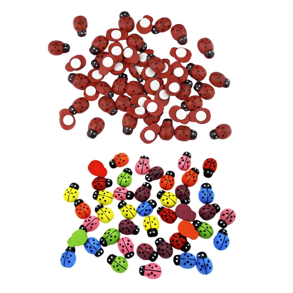 100pcs 12mm Mixed Ladybug Wood Decorations Scrapbooking DIY