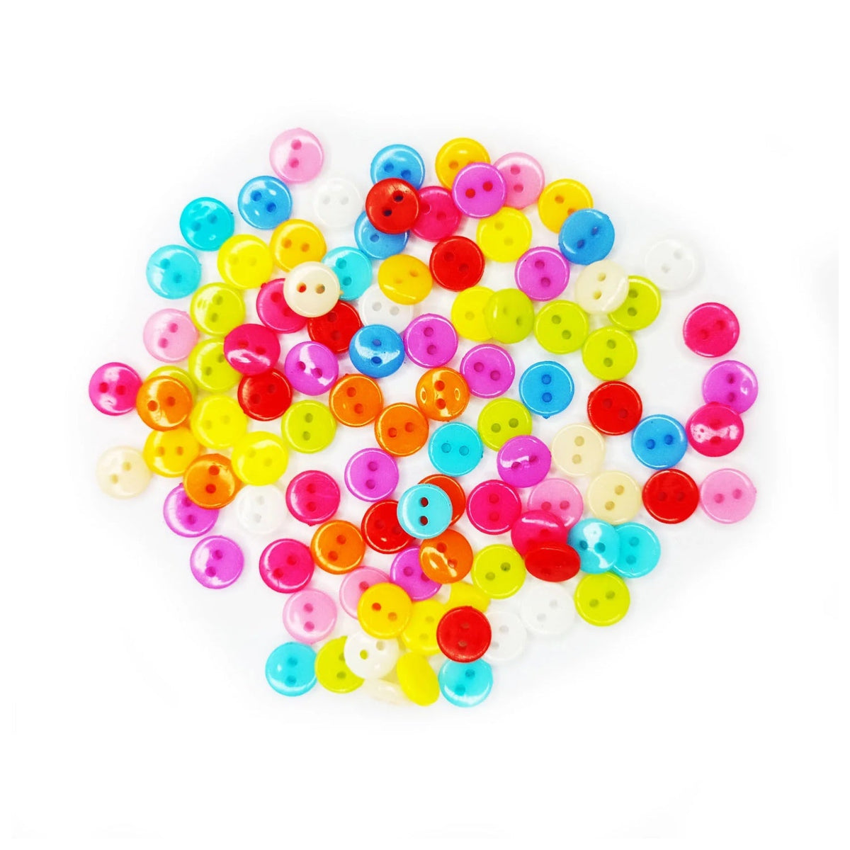 100 Tiny Round Buttons 7.5mm, 2-Hole, Mixed Bright Colours