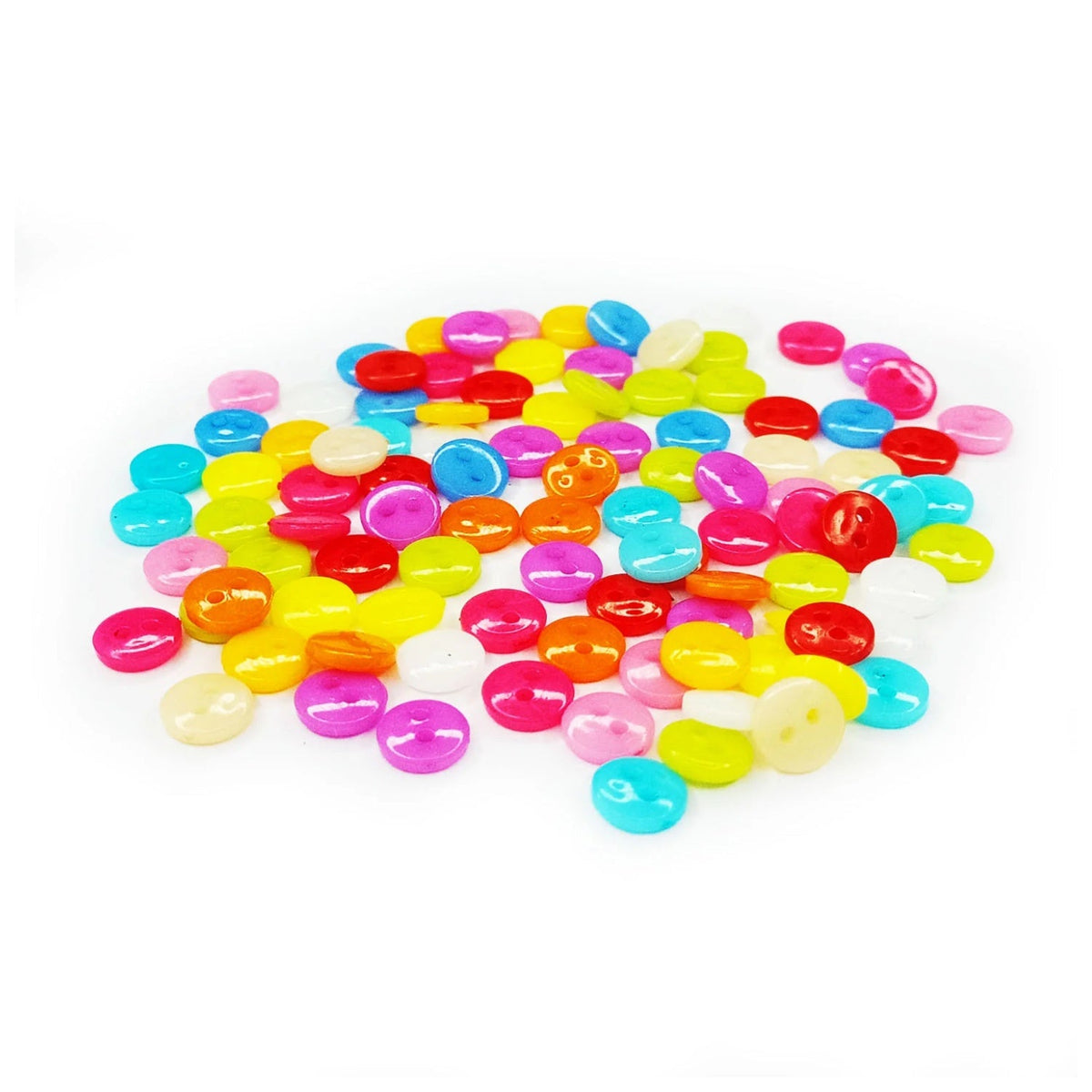 100 Tiny Round Buttons 7.5mm, 2-Hole, Mixed Bright Colours