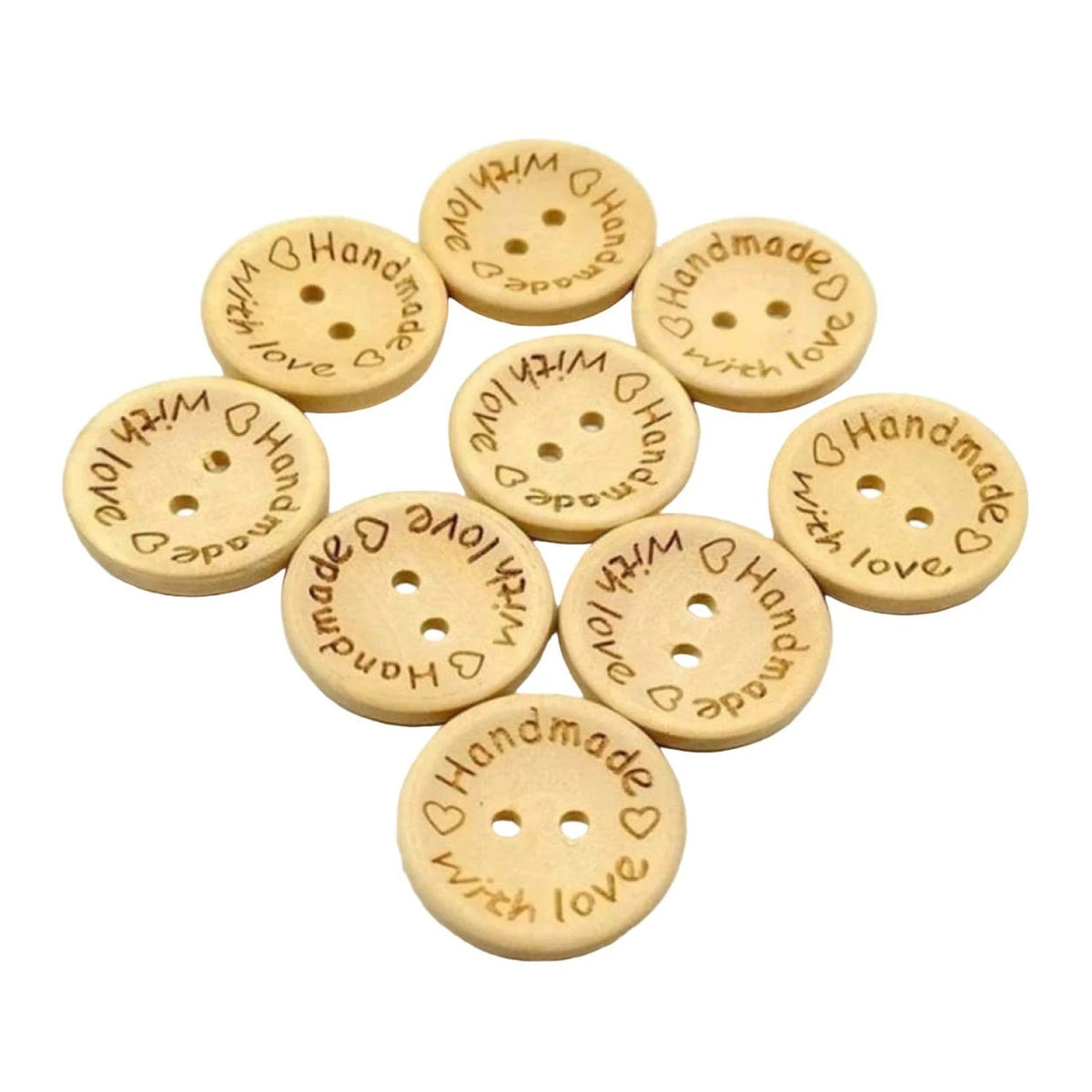 100x 20mm "Handmade with Love" Round Wooden Buttons