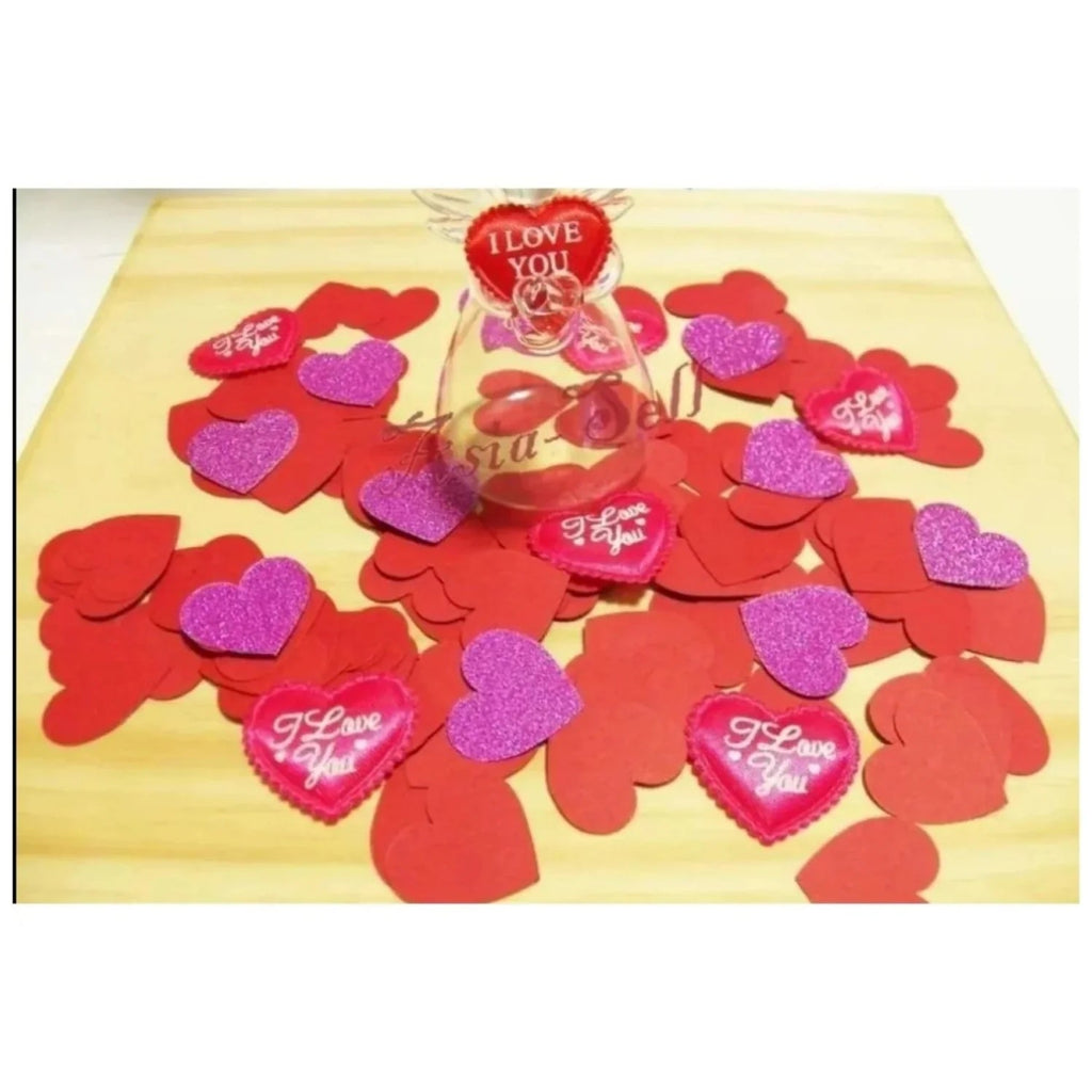 100x 3cm Purple Glitter Heart Confetti