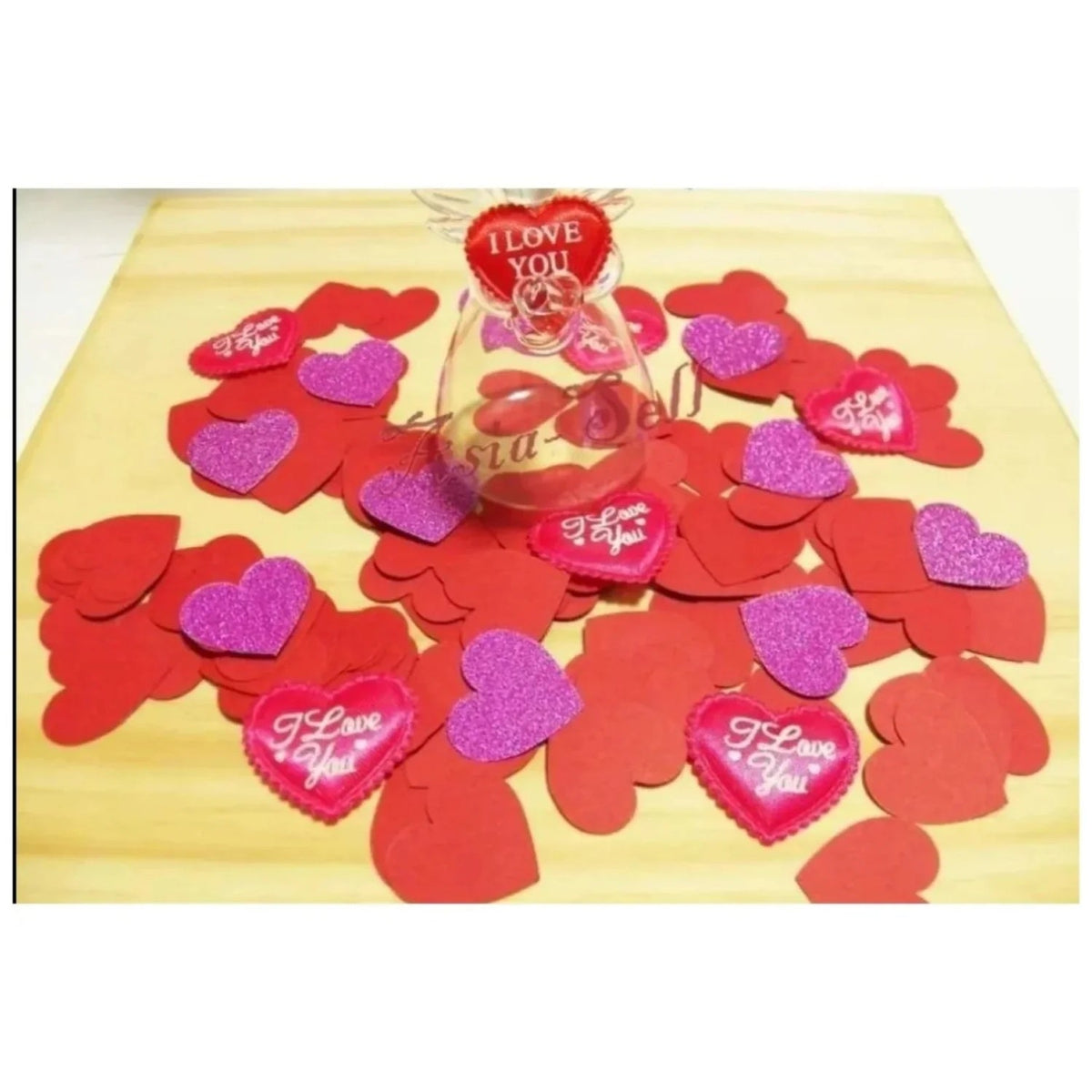 100x 3cm Purple Glitter Heart Confetti