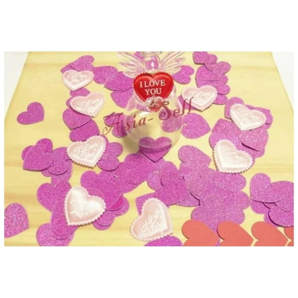 100x 3cm Purple Glitter Heart Confetti