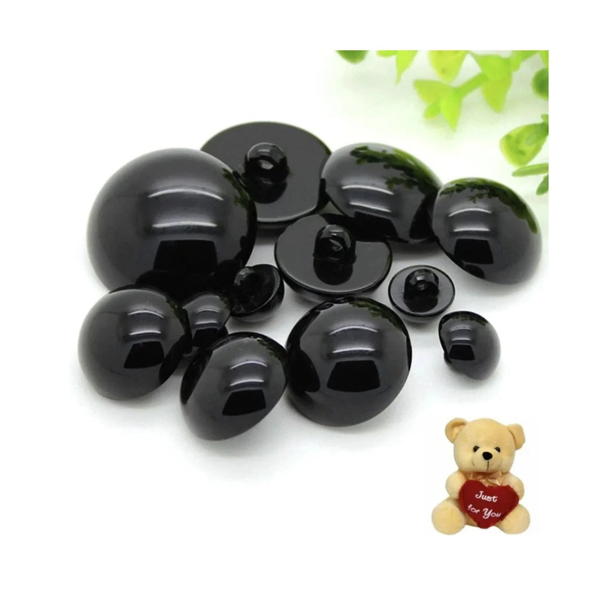 100 Black Mushroom Domed Buttons 9mm-25mm DIY Animal Eyes