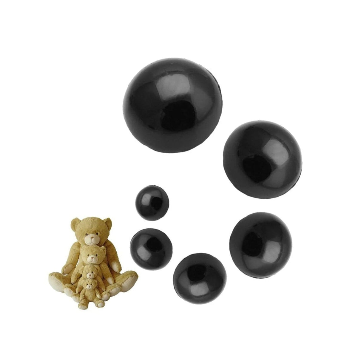 1000pcs Black Mushroom Domed Buttons – 9mm to 25mm