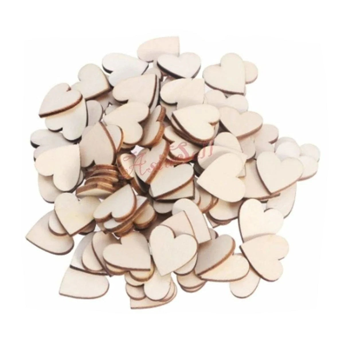 100 Wooden Craft Discs – Hearts, Letters & Numbers