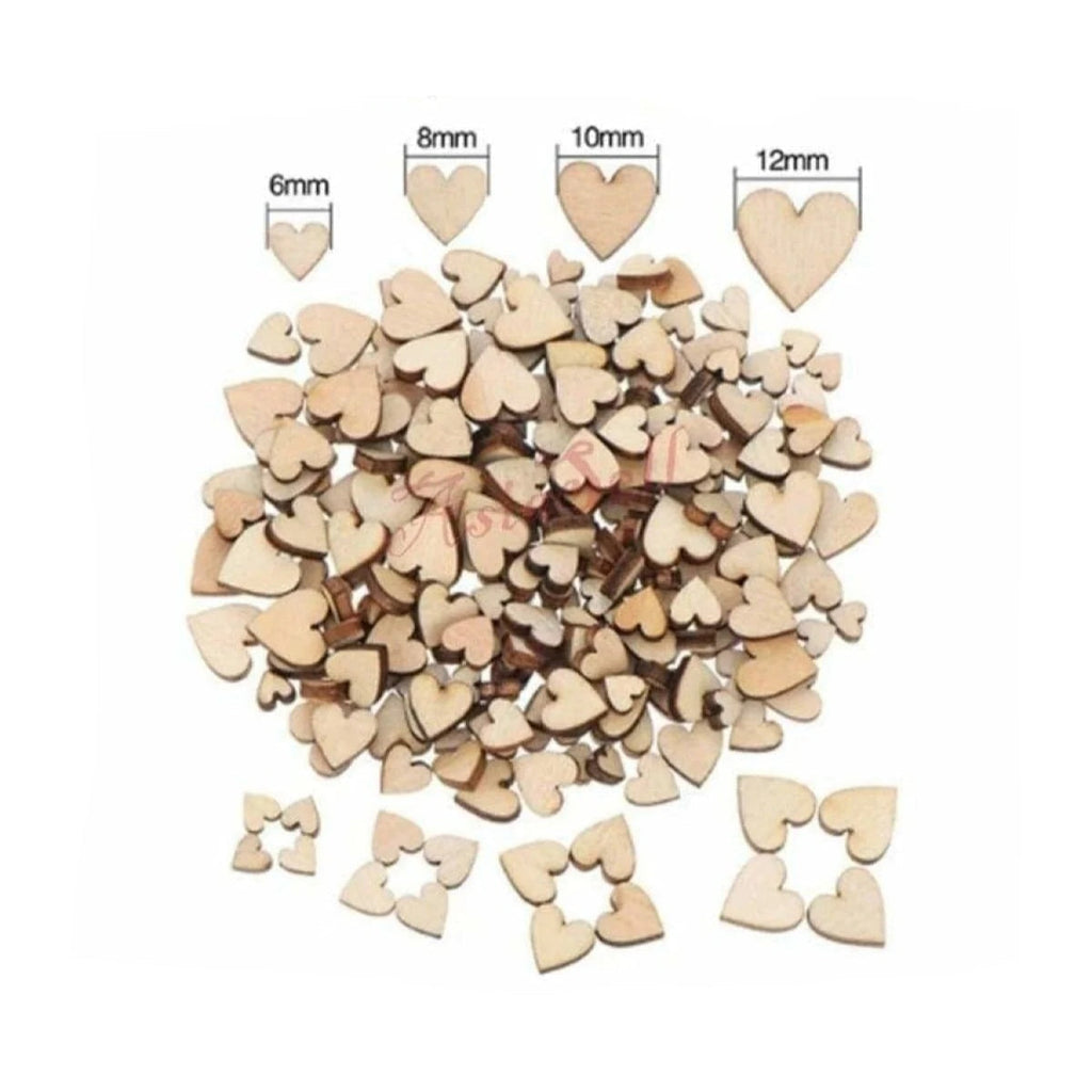 100 Hearts Wooden Craft Discs 6-12mm