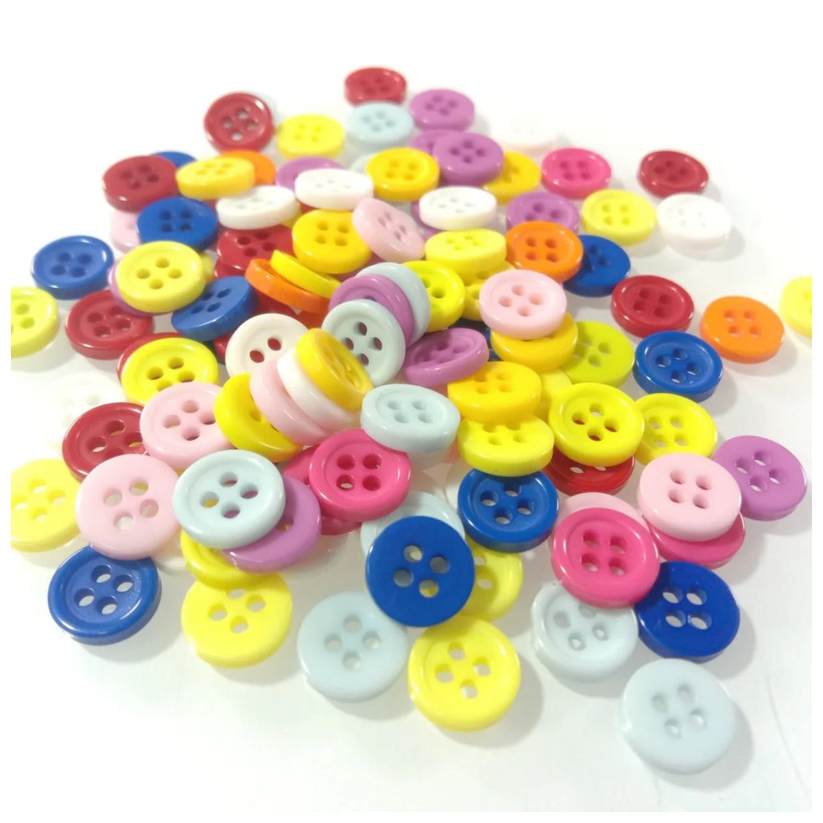 100 Mixed Coloured 9mm 4-Hole Buttons