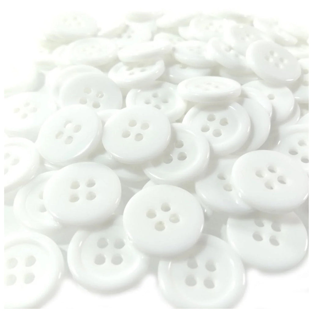 Plain White Ridged 15mm 4-Hole Buttons – 100pcs