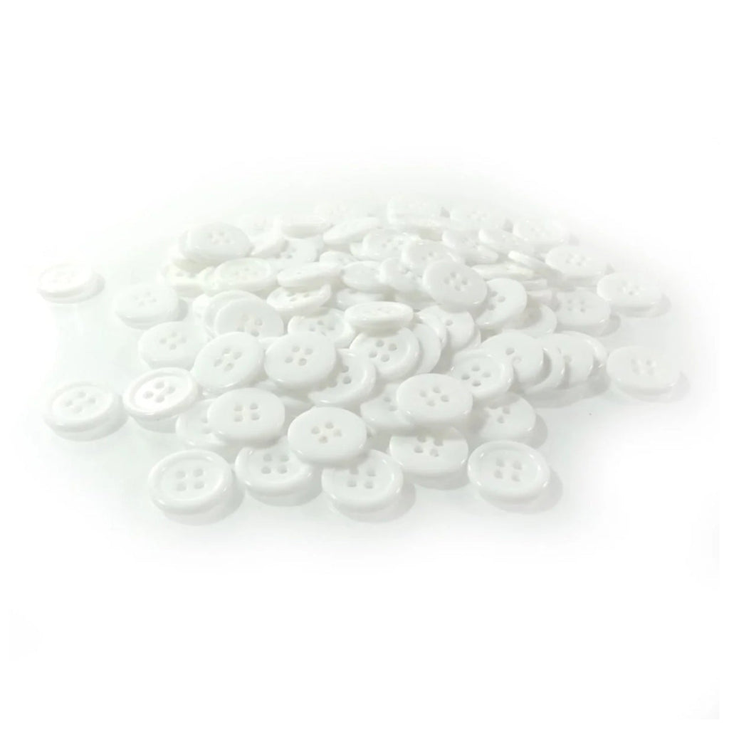 Plain White Ridged 15mm 4-Hole Buttons – 100pcs