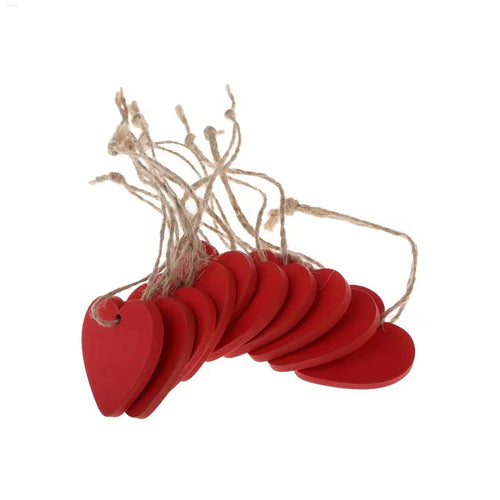 10 Painted Wood Heart Tags with Hanging Rope