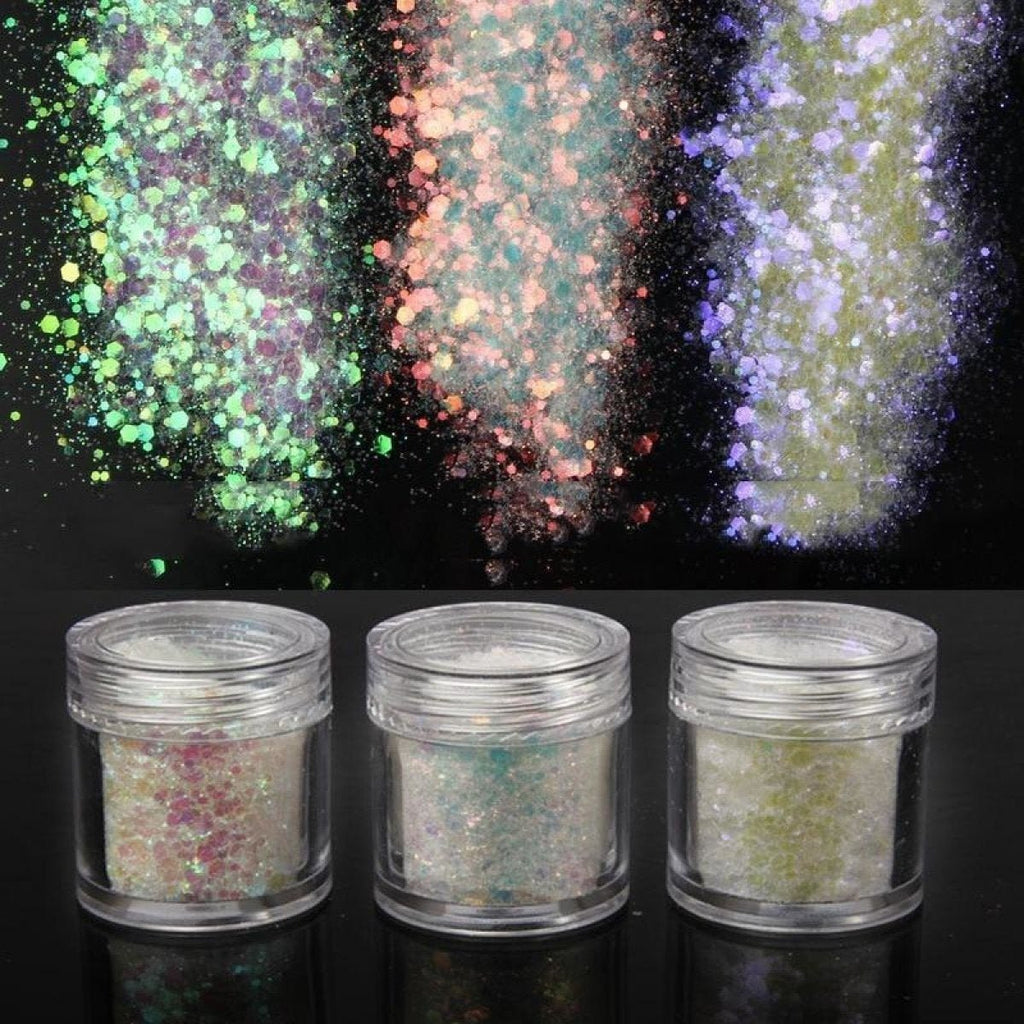 10g Holographic Iridescent Glitter Mix 0.3-3mm – Rainbow Nail Art Decorations - Pink/Purple (changes to G&P)