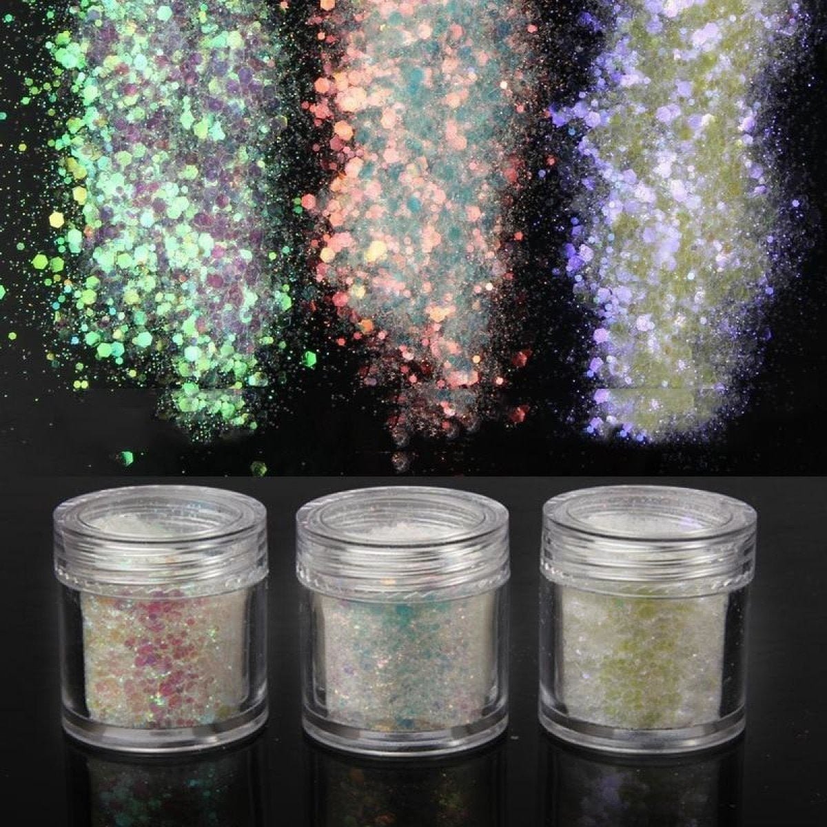 10g Holographic Iridescent Glitter Mix 0.3-3mm – Rainbow Nail Art Decorations - Pink/Purple (changes to G&P)