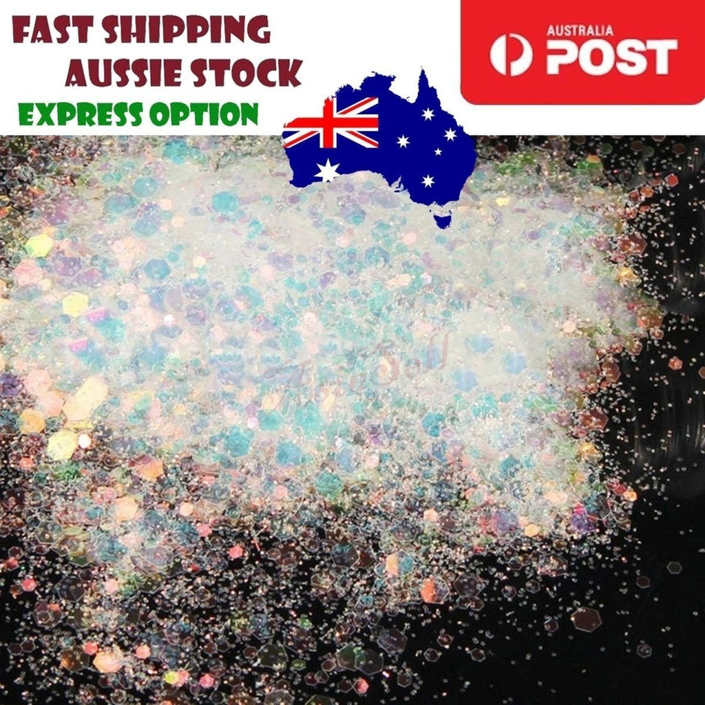 10g Holographic Iridescent Glitter Mix 0.3-3mm – Rainbow Nail Art Decorations - Purple&G (changes to G&R)