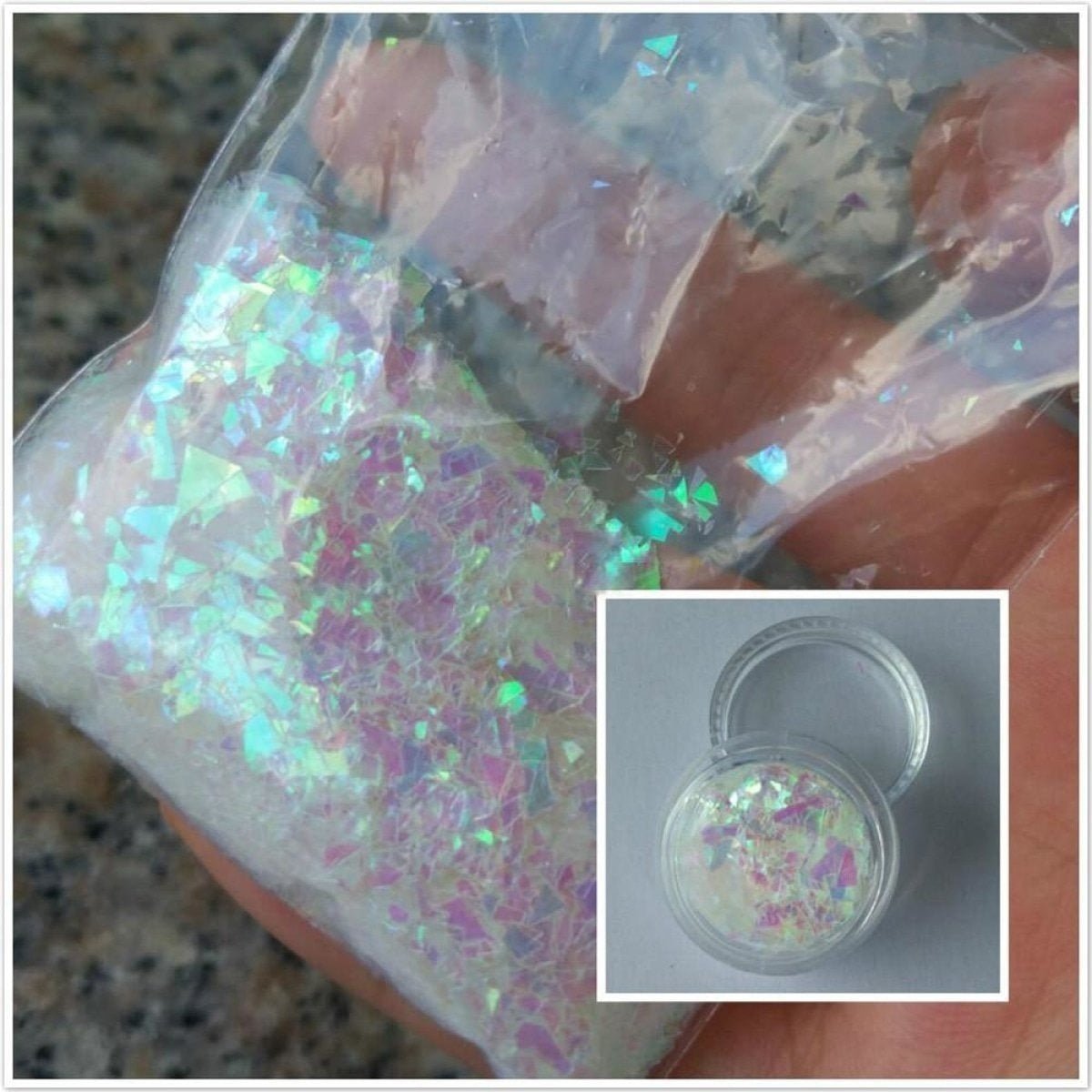 10g Holographic Iridescent Glitter Mix 0.3-3mm – Rainbow Nail Art Decorations - Yellow (changes to G&P)
