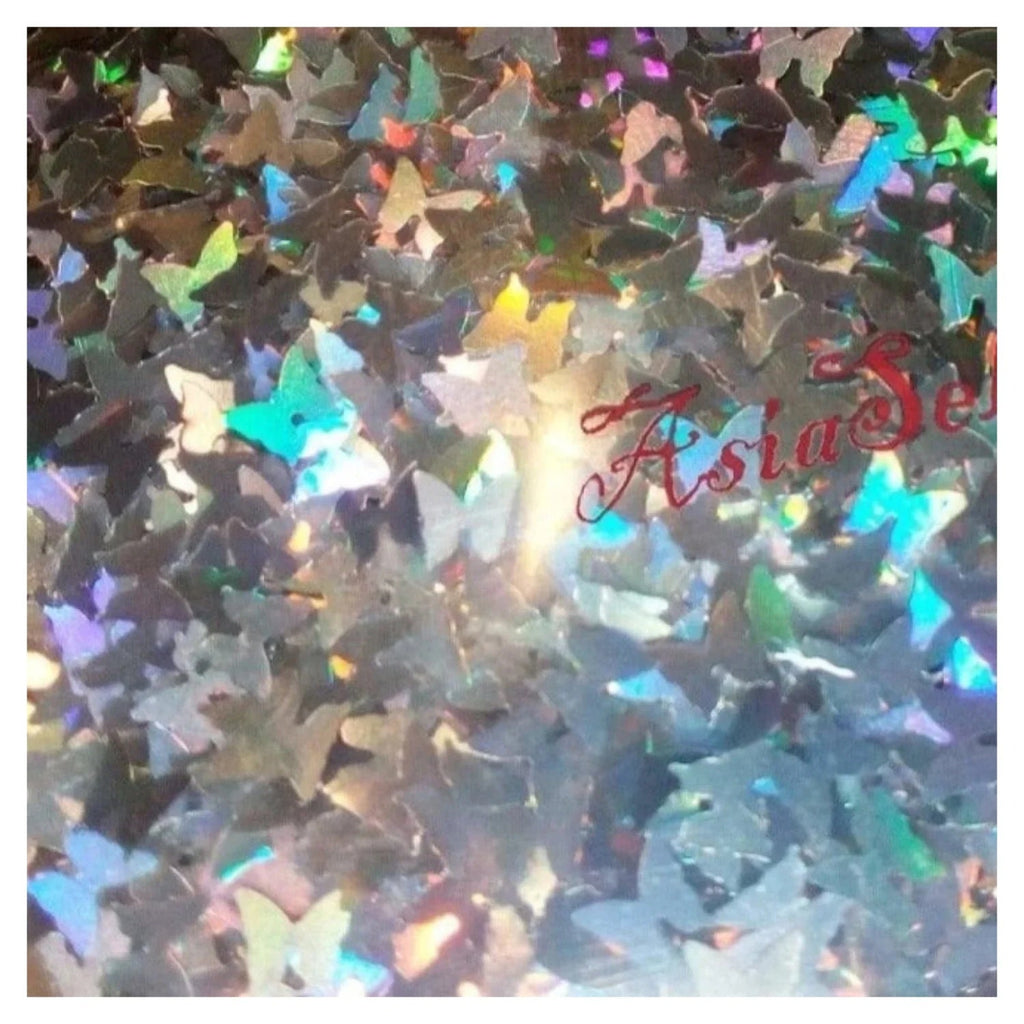 10g Holographic Nail Decals – Silver, Gold, Purple & Butterfly Sequins – Silver Butterfly Sequins