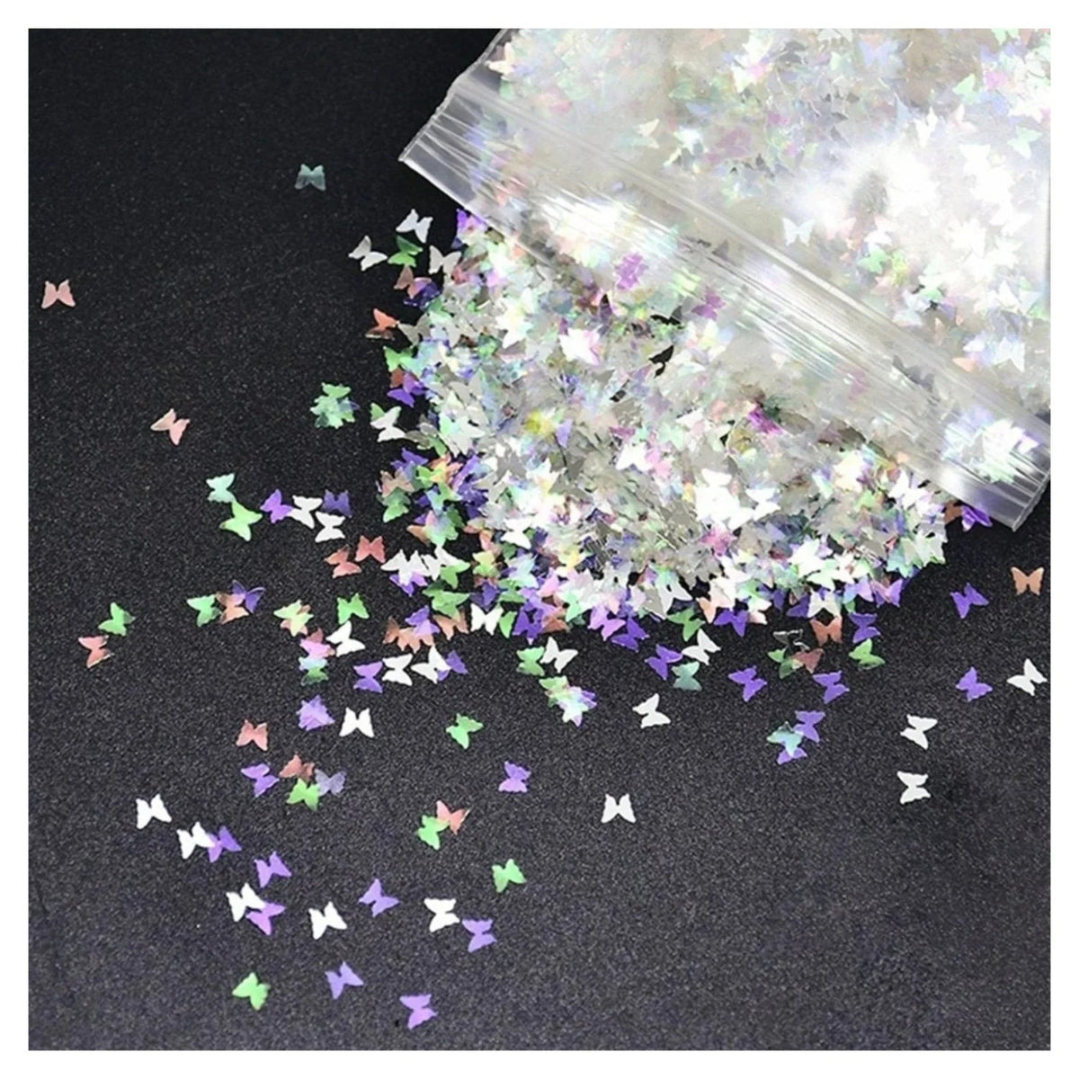 Holographic Nail Art Decals – Silver & Gold Stars, Butterflies – White/Silver Butterfly Sequins