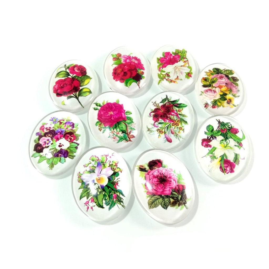 10 Oval Photo Glass Cabochons 13x18mm/18x25mm/30x40mm – 13x18mm White
