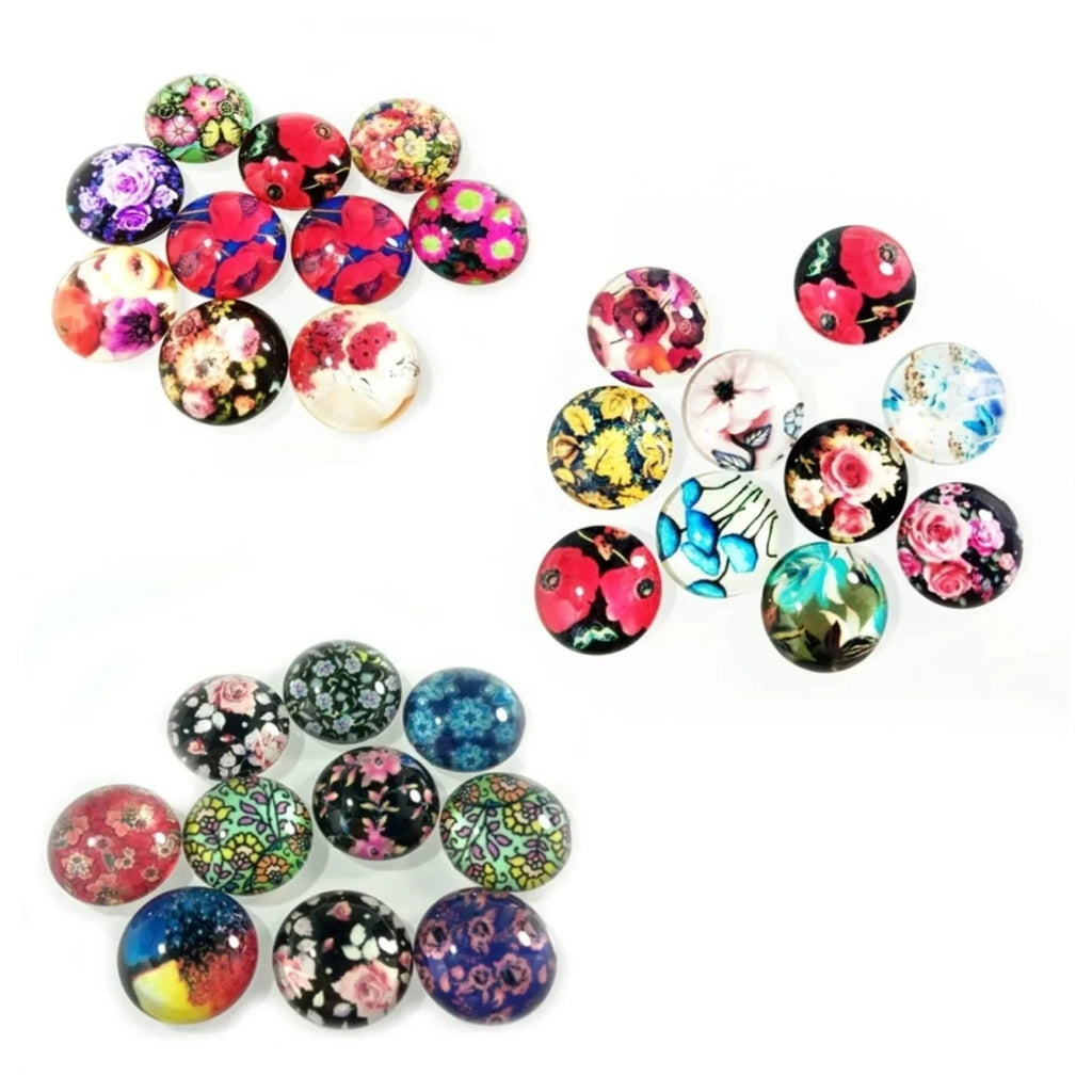 10 Mixed Round Flower Glass Cabochons 20mm