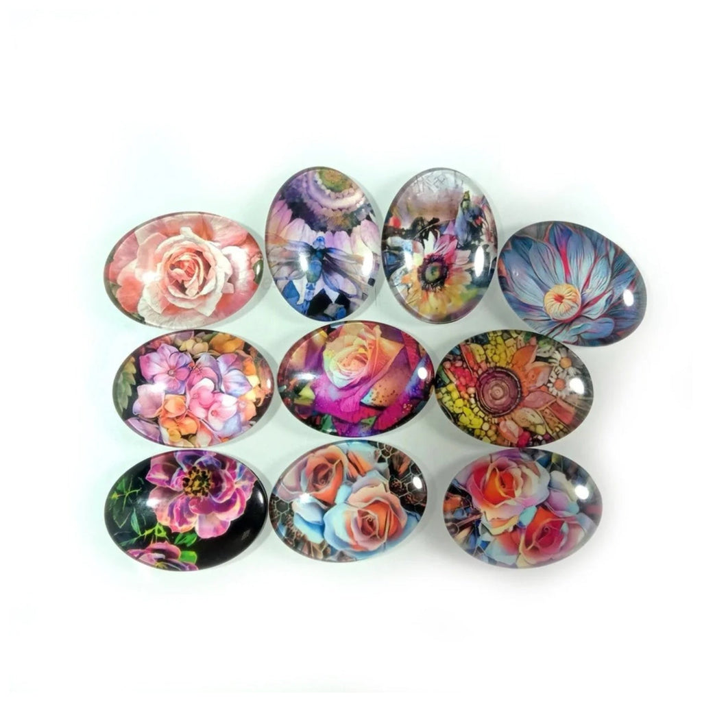 10 Mixed Round Flower Glass Cabochons 20mm