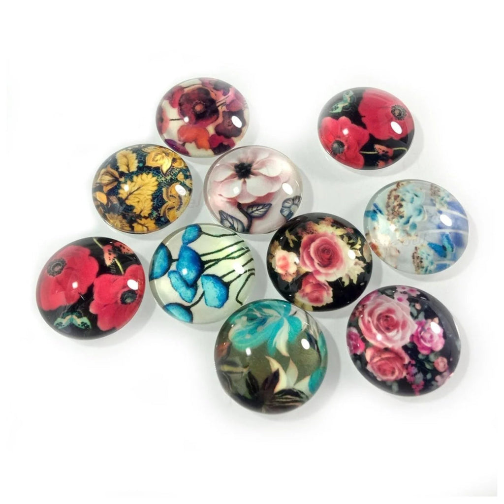 10 Mixed Round Flower Glass Cabochons 20mm