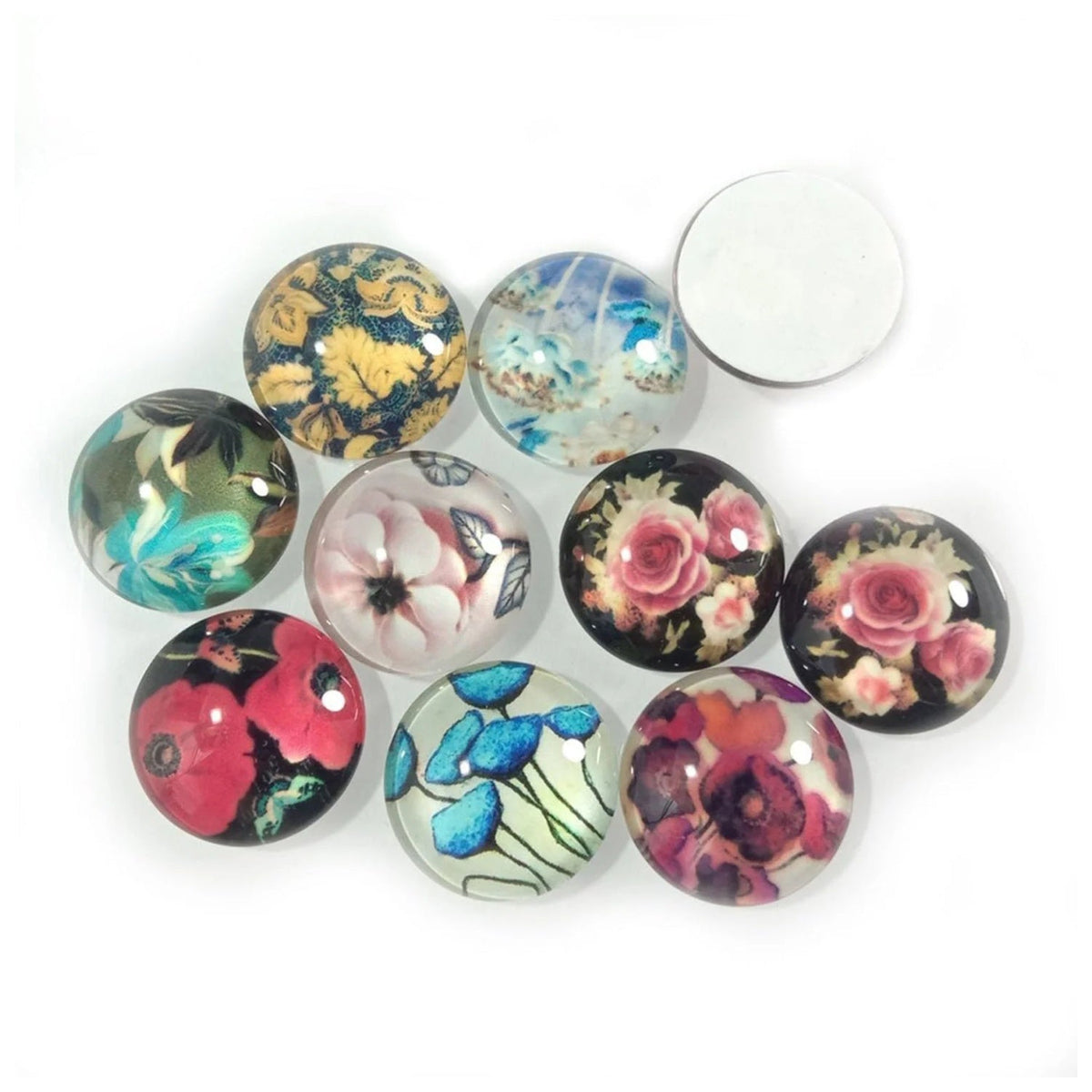 10 Mixed Round Flower Glass Cabochons 20mm