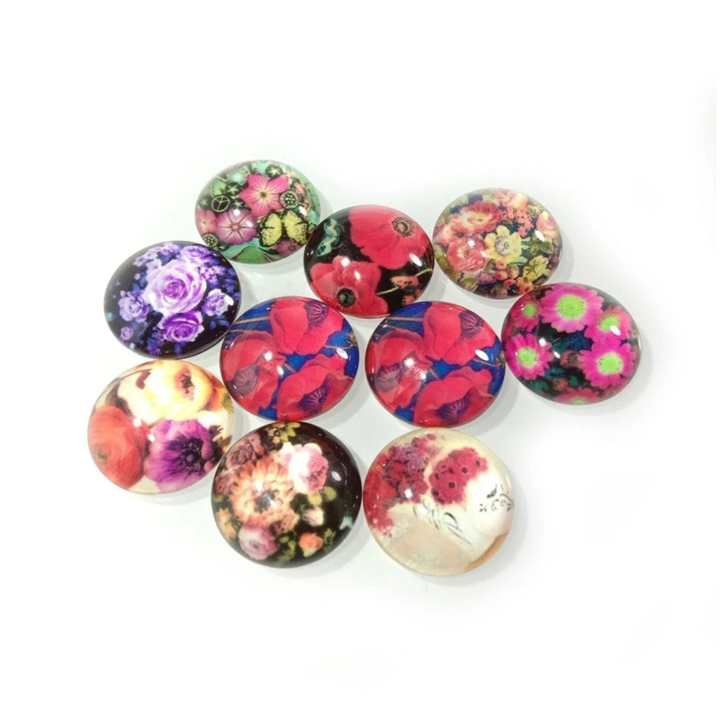 10 Mixed Round Flower Glass Cabochons 20mm – Set 1