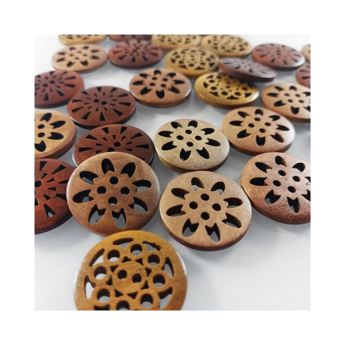 10pcs 24mm Carved Wooden Buttons Brown Cut-Out 2-Hole