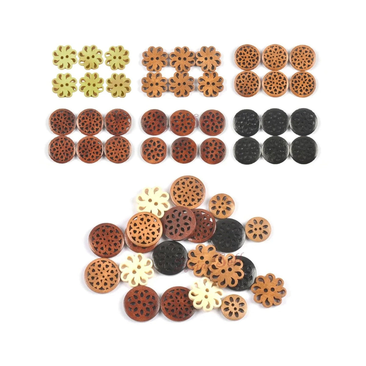 10pcs 24mm Carved Wooden Buttons Brown Cut-Out 2-Hole