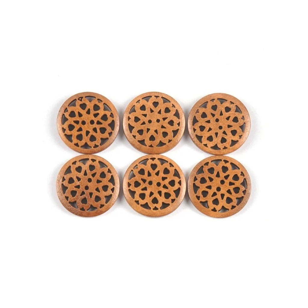 10pcs 24mm Carved Wooden Buttons Brown Cut-Out 2-Hole – Copper Brown