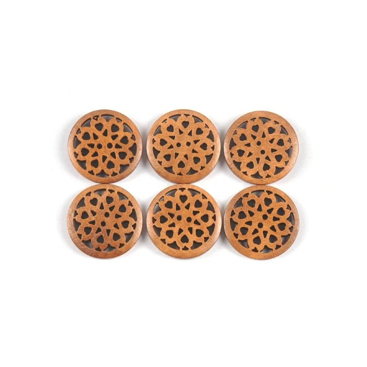 10pcs 24mm Carved Wooden Buttons Brown Cut-Out 2-Hole – Copper Brown
