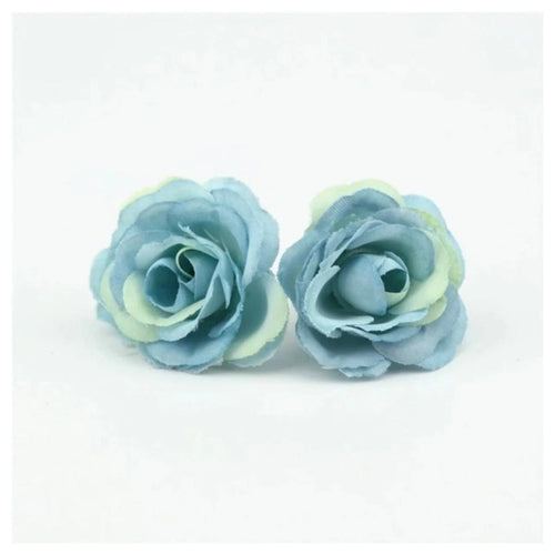 10 Mini Rose Cloth Flowers 2.5cm – Mixed Colours – Blue