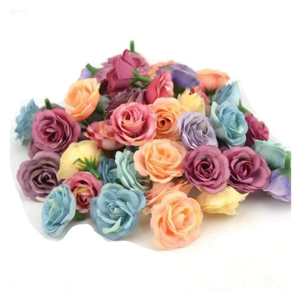 10 Mini Rose Cloth Flowers 2.5cm – Mixed Colours – Mixed colours