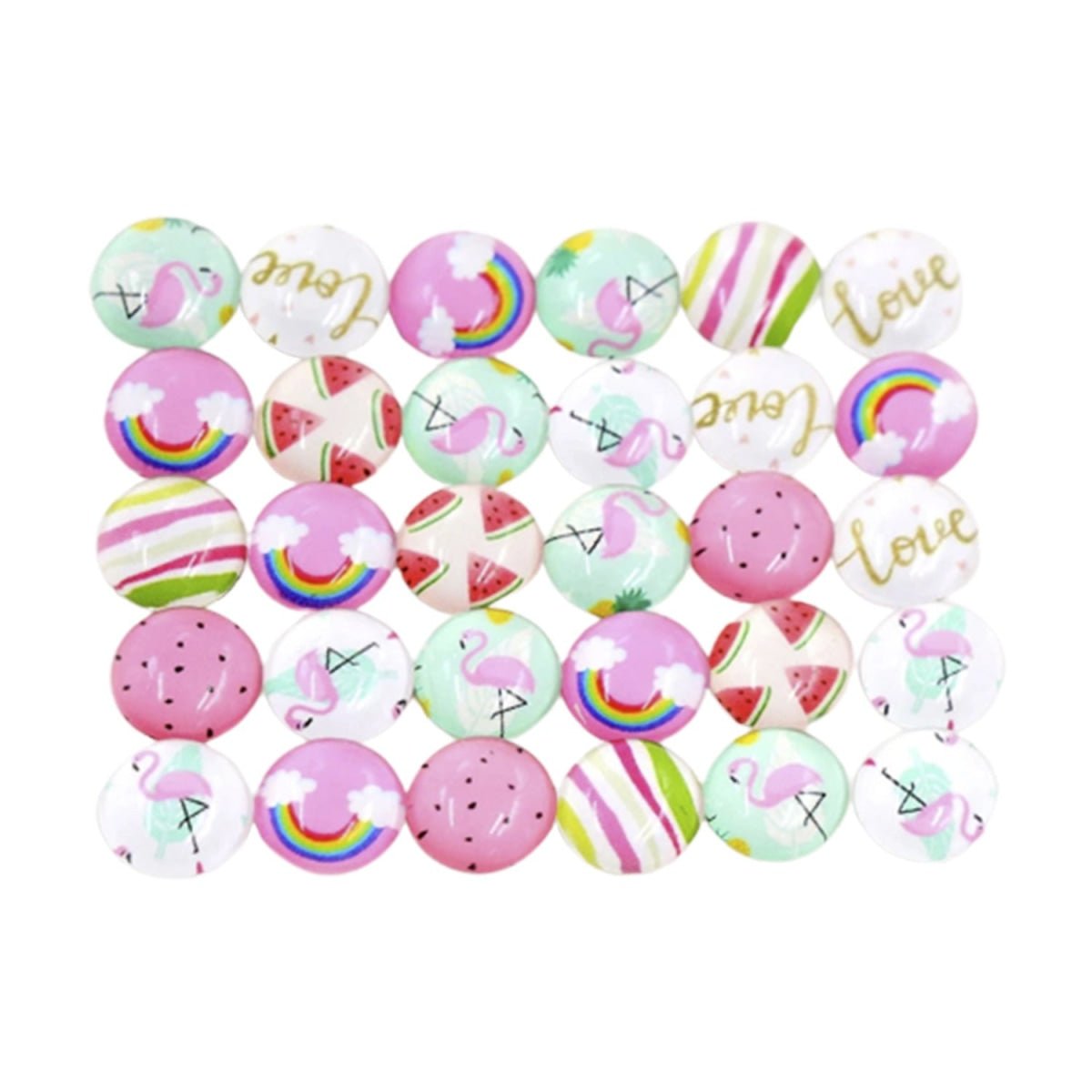 10 x 25mm Mixed Pink Rainbow Flamingo Stripes Glass Cabochons