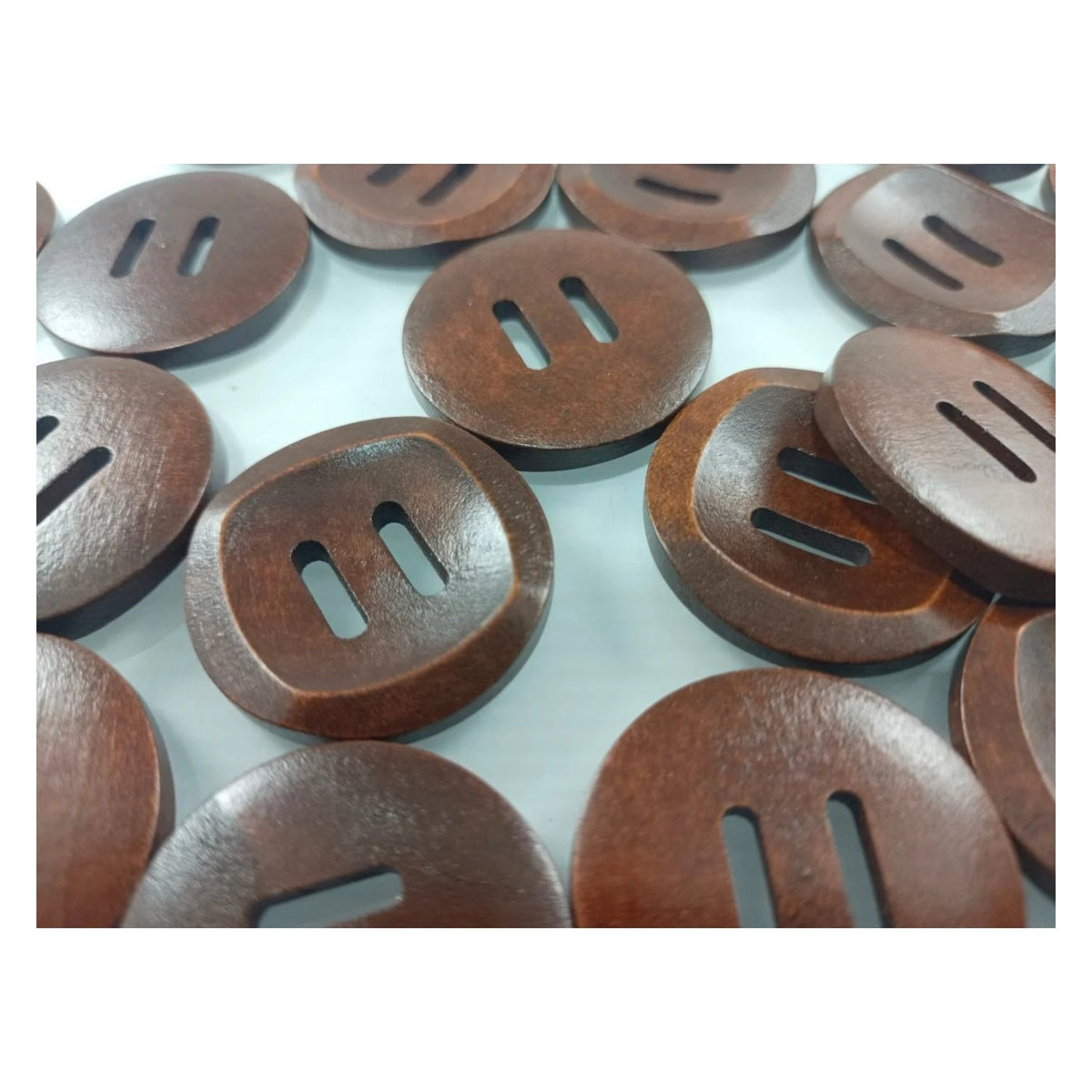 10pcs 30mm Slotted Curved Dark Coffee Brown Wooden Buttons