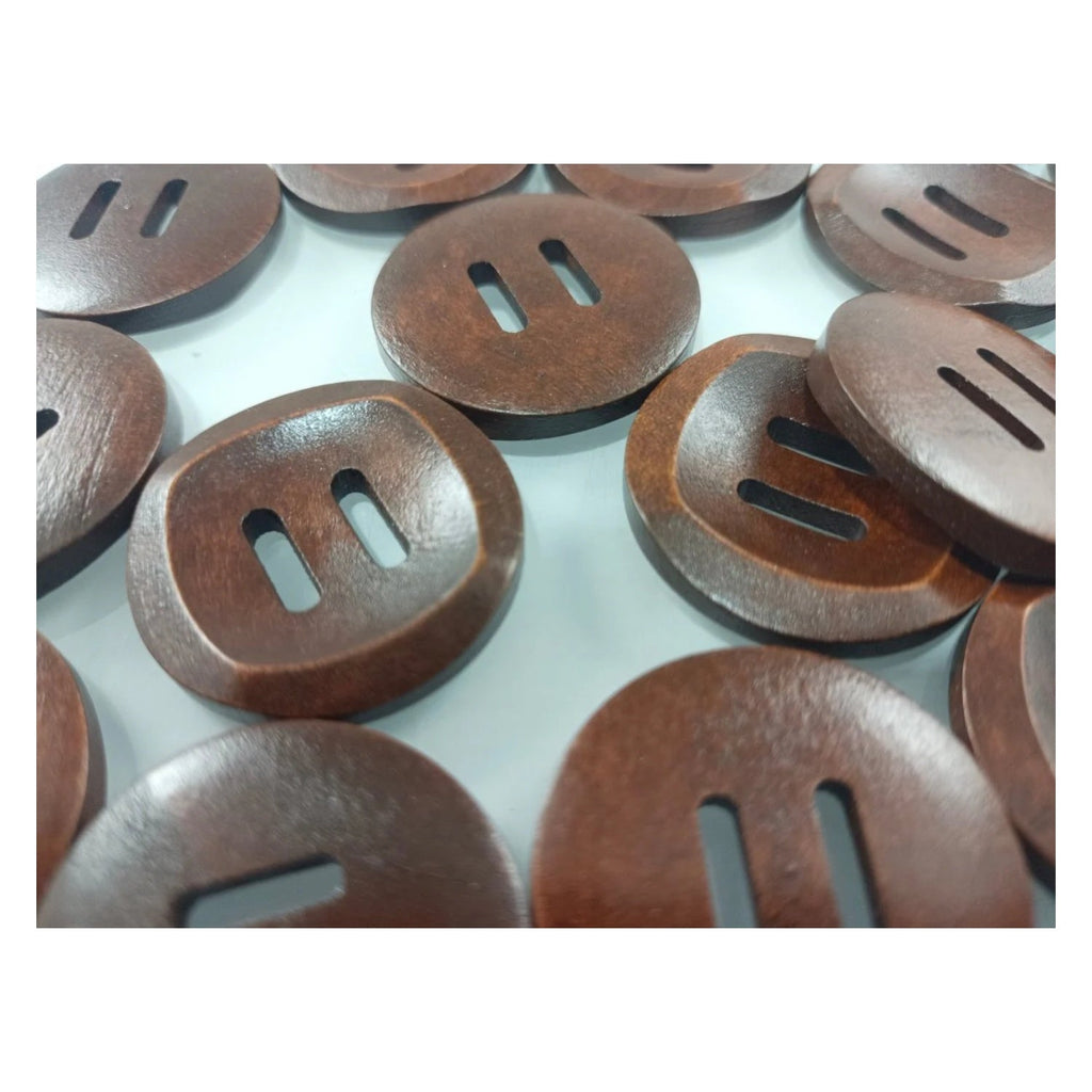 10pcs 30mm Slotted Curved Dark Coffee Brown Wooden Buttons