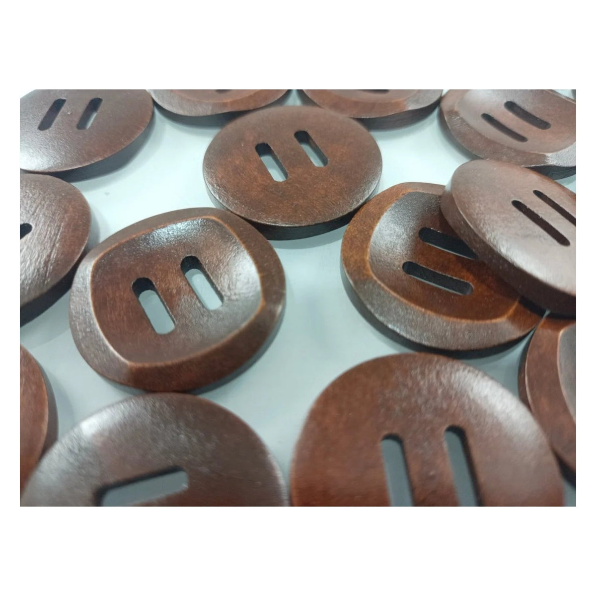 10pcs 30mm Slotted Curved Dark Coffee Brown Wooden Buttons