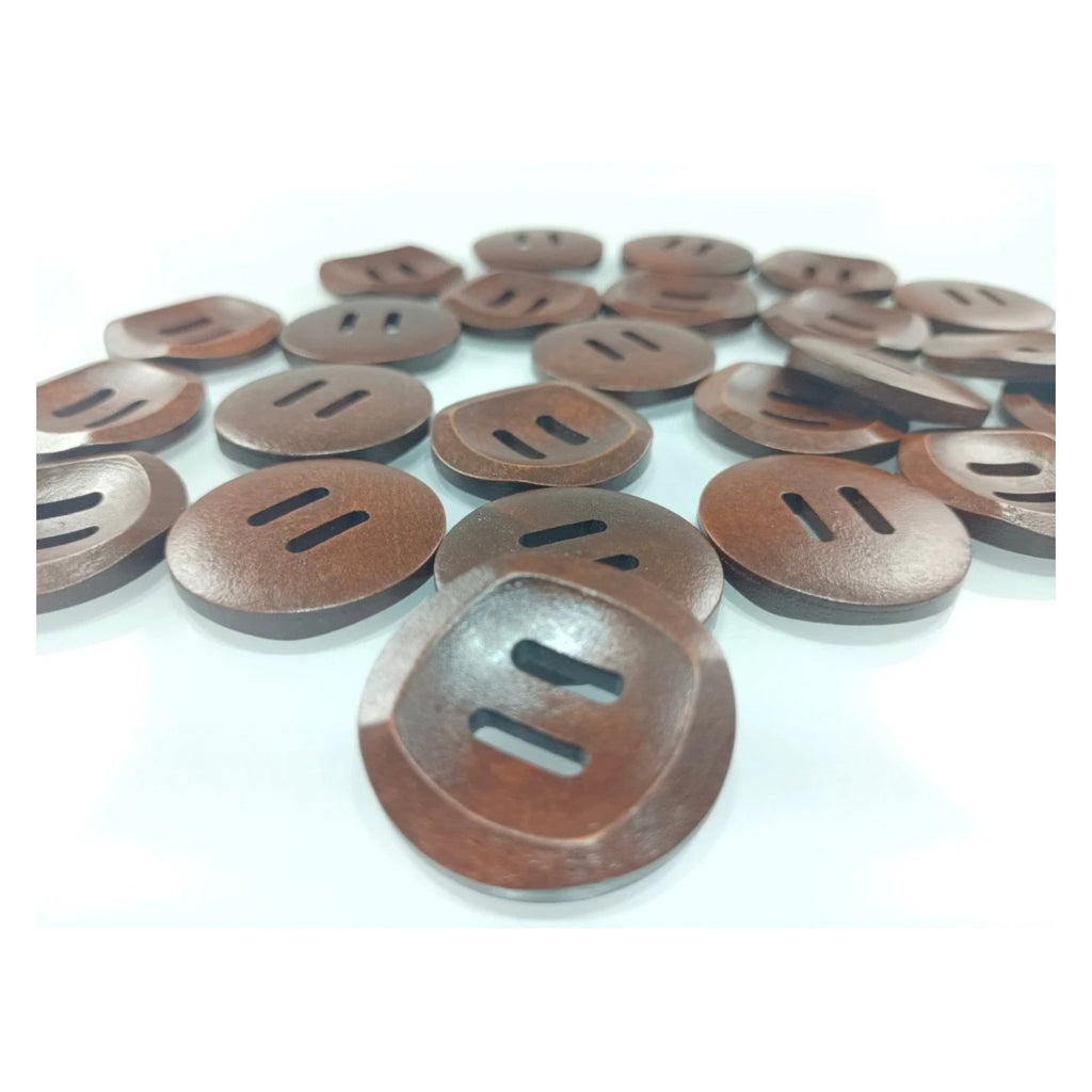 10pcs 30mm Slotted Curved Dark Coffee Brown Wooden Buttons